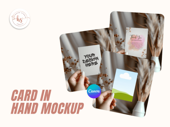 Download Greeting Card in Hand Canva Mockup - Premium Bundle